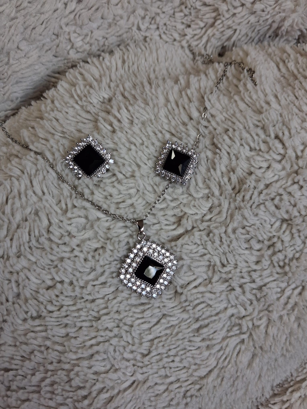 Onyx Black Crystal & Cubic Zirconia Halo